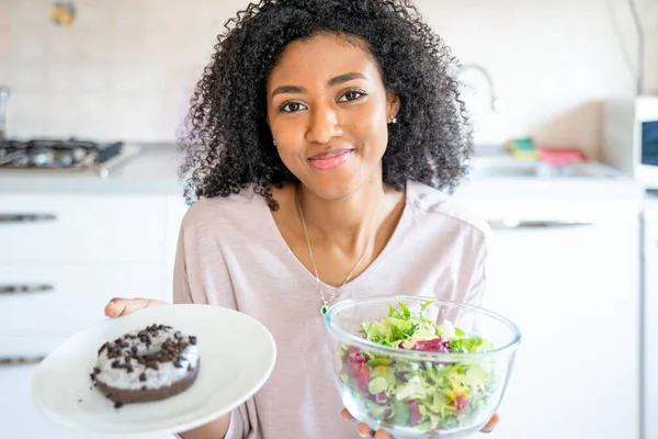 Jedna Černá Žena Diety Zeleninou Dieta Bez Cukru — Stock fotografie