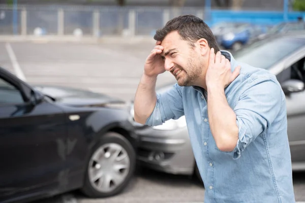 One Man Suffering Pain Car Crash Injury — Stockfoto