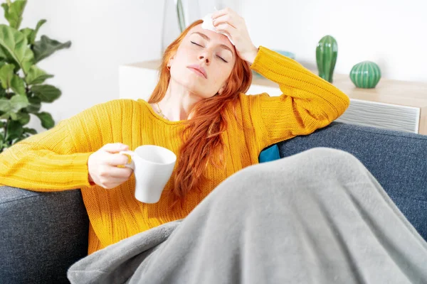 Sick Woman Feeling Bad Suffering Flu Symptoms — Photo
