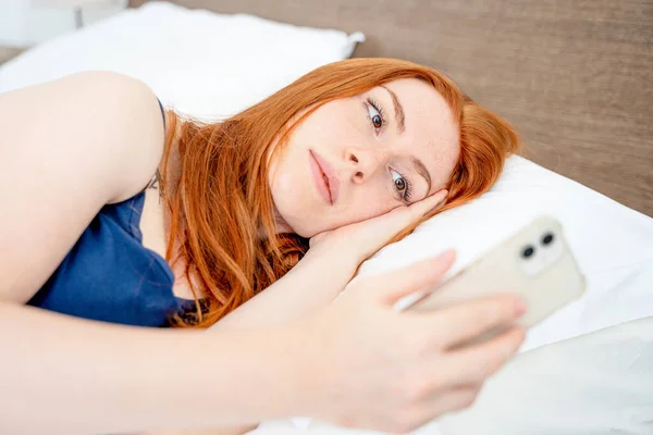 Woman Holding Phone Checking Notifications Message — Foto de Stock