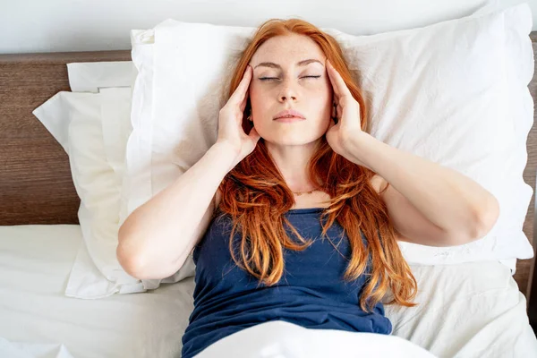 One Woman Suffering Insomnia Disturbed Noise — Φωτογραφία Αρχείου