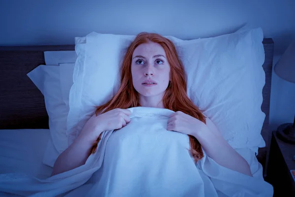 One Woman Suffering Insomnia Disturbed Noise — Φωτογραφία Αρχείου