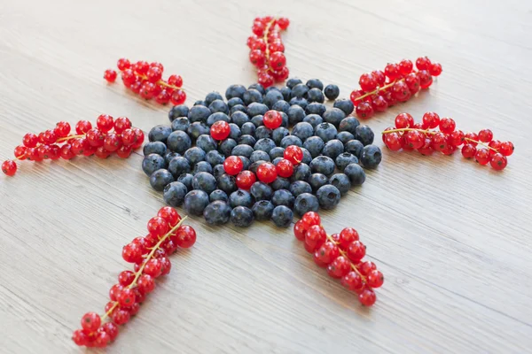 Sun made with red currant berries and blueberries — Stock Photo, Image