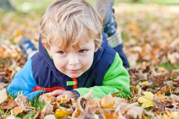 Chlapeček batole v podzimním parku — Stock fotografie