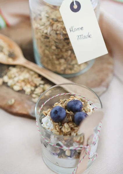 Natural yogurt with fresh blueberries — Stock Photo, Image