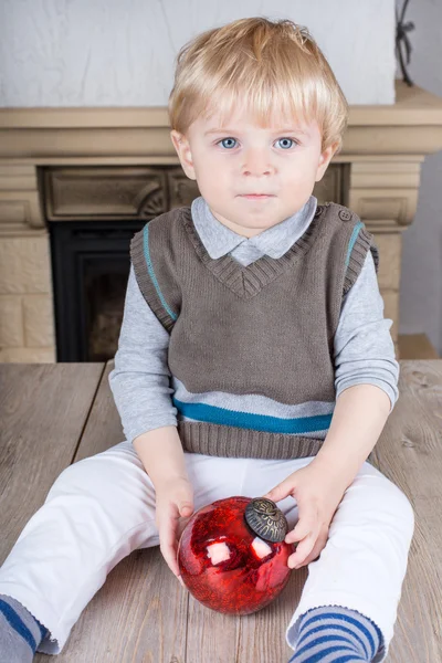 Little toddler boy with Christmas balls — Stock Photo, Image