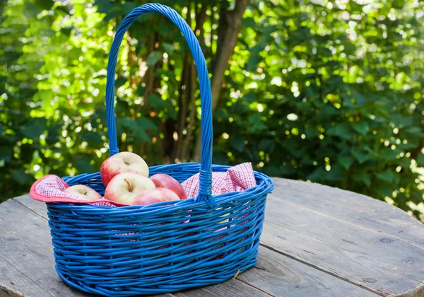 Cesto con mele fresche rosse e gialle — Foto Stock