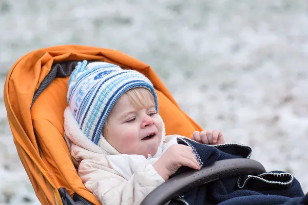 Little boy one year old in warm winter clothes — Stock Photo, Image