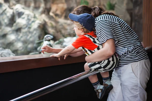 Jeune mère et tout-petit garçon dans le zoo — Photo