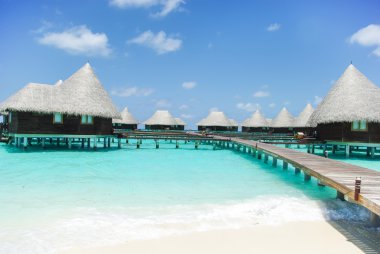 Maldivler üzerinde tropik adada su Villa