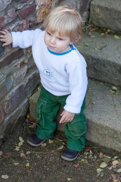 Little cute toddler boy with blond hairs — Stock Photo, Image