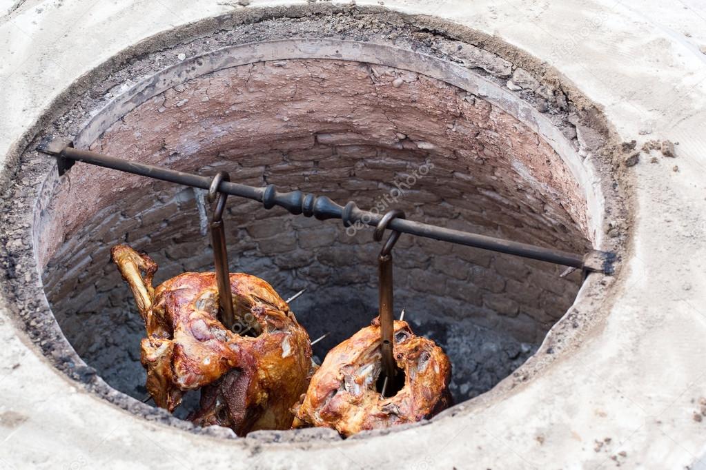 Grilled lamb meat made in earth oven