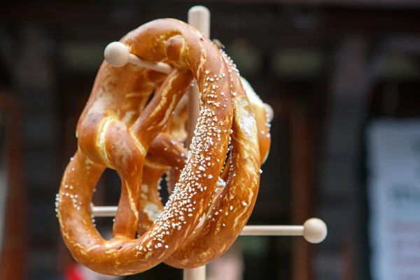 Salty pretzel on Oktoberfest in Germany. — Stock Photo, Image