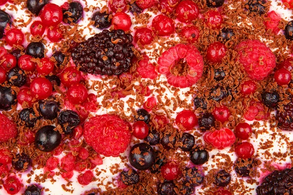 Сладкий десерт тирамису с клубникой, малиной и голубикой — стоковое фото