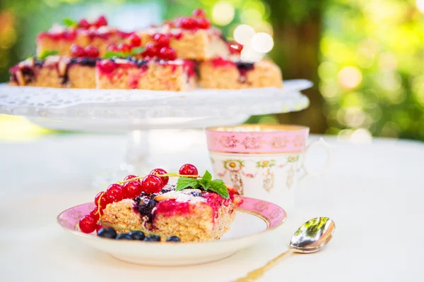 Fresh baked red and black currant berries cake — Stock Photo, Image