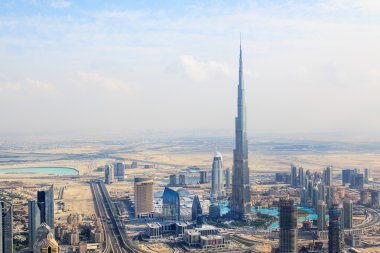 View at Sheikh Zayed Road skyscrapers in Dubai clipart