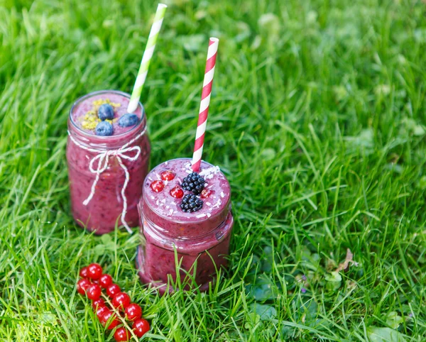 Bebida fresca de batido con diferentes bayas como desayuno saludable —  Fotos de Stock