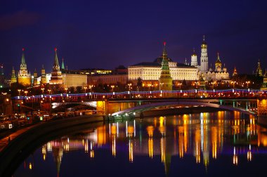 panoramik gece görünümü Moskova kremlin, Rusya Federasyonu.