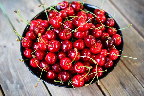 Świeże dojrzałe organicznych czerwone wiśnie w ogrodzie — Zdjęcie stockowe