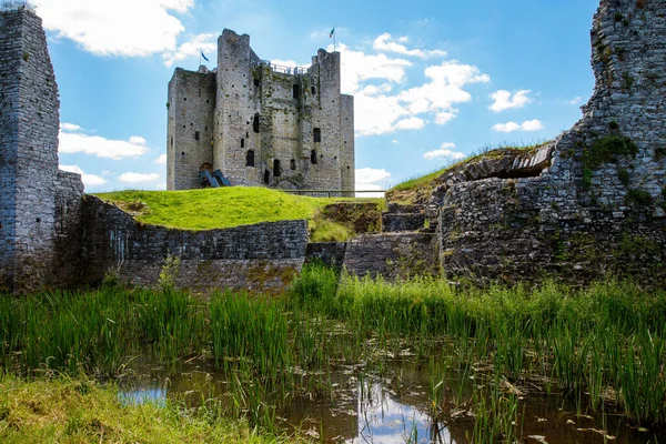 Панорама замку Трім в графстві Міт на річці Бойн, Ірландія. Це найбільший англо-норманський замок в Ірландії. — стокове фото