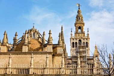 Sevilla Katedrali Sevilla Andalusia İspanya Kilisesi 'nin Giralda Kulesi güneşli bir günde.