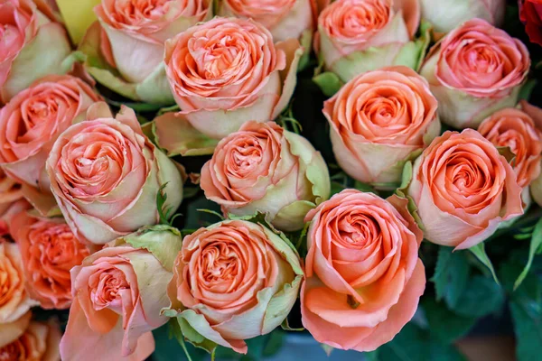 Rosen Auf Dem Blumenmarkt Pinkfarbene Blumen Zum Verkauf Auf Dem — Stockfoto