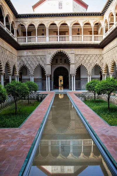 Vacker Formell Offentlig Trädgård Alcazar Sevilla Palats Sommaren Andalusien — Stockfoto