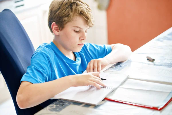 Young Boy Doing His Homework Home School Kid Learning — Stockfoto
