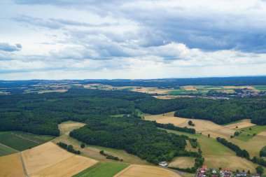 Landscape in Germany in summer from above. Top view. Nature, forests, field