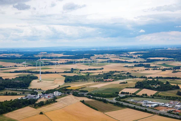 Landscape in Germany in summer from above. Top view. Nature, forests, field