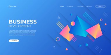 Modern şekilli ve basit teknoloji konseptli iş inişi sayfası için soyut mavi arka plan. Şirket web tasarımı indirme sayfası blok vektör çizim şablonu.