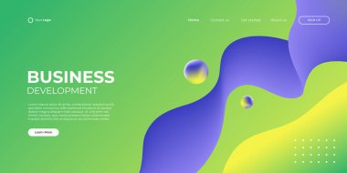 Modern şekil ve basit teknoloji konseptiyle iş inişi sayfası için soyut yeşil arka plan. Şirket web tasarımı indirme sayfası blok vektör çizim şablonu.