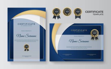 şık mavi ve altın diploma sertifika şablonu