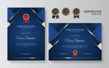 şık mavi ve altın diploma sertifika şablonu