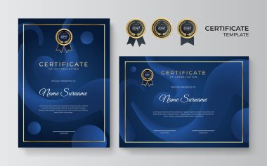 şık mavi ve altın diploma sertifika şablonu