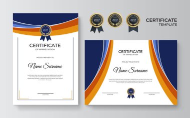 Soyut geometrik dekorasyonlu modern sertifika şablonu. Şirket için iletişim kartı. Takdir şablonunun yaratıcı ve temiz sertifikası