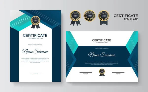 Diseño Certificado Azul Verde Estilo Profesional Plantilla Certificado Elegante Limpia — Vector de stock