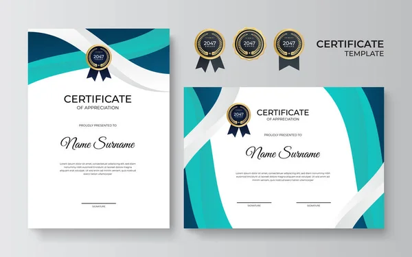 Blauw Groen Certificaat Ontwerp Professionele Stijl Elegant Schoon Eenvoudig Certificaat — Stockvector