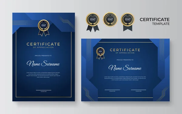 Elegant Blå Och Guld Diplom Certifikatmall — Stock vektor
