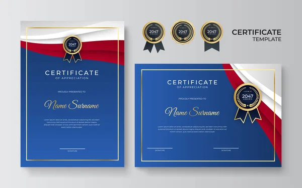 Elegante Plantilla Certificado Diploma Rojo Oro Azul — Archivo Imágenes Vectoriales