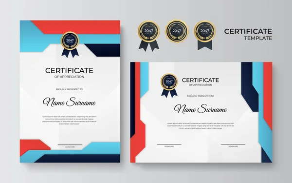 Moderne Elegante Diplom Vorlage Sauberes Modernes Zertifikat Mit Goldenem Abzeichen — Stockvektor