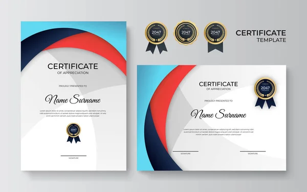 Modèle Élégant Moderne Certificat Diplôme Certificat Moderne Propre Avec Badge — Image vectorielle