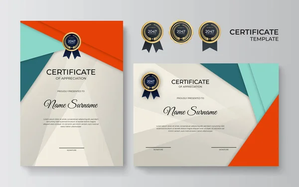 Moderne Zertifikatsvorlage Mit Abstrakter Geometrischer Dekoration Kontaktkarte Für Unternehmen Kreative — Stockvektor