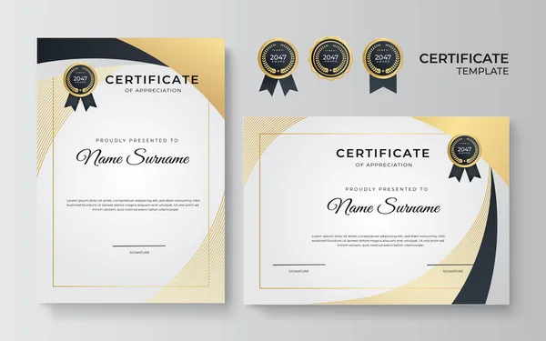 Certificado Lujo Negro Oro Con Color Marco Oro — Archivo Imágenes Vectoriales