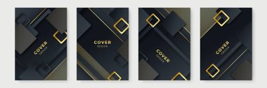 Modern poster tasarımı seti. Modern siyah çizgili kapak tasarımı. Lüks yaratıcı altın dinamik diyagonal çizgi deseni. Birinci sınıf vektör arkaplanı