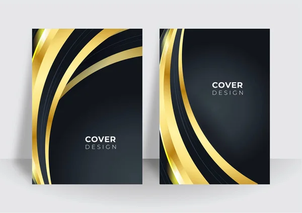 Modern Black Cover Design Set Luxury Creative Gold Dynamic Line — Stock Vector