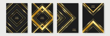 Modern siyah altın kapak tasarımı seti. Şatafatlı, kaliteli renklerde, siyah, altın ve beyaz çizgiler. Not defteri kapağı için resmi vektör, iş posteri, broşür şürü, dergi düzeni