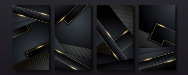 Düzenlenebilir sosyal medya hikayeleri şablonları. Altın kaplamalı sosyal medya çerçeveleri, çizgiler, dinamik şekiller vektör tasarımı