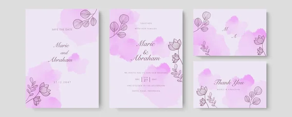 Luxury Wedding Invitation Card Vector Invite Cover Design Watercolor Blush — Stock Vector