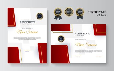 Altın rozetli ve sınırlı başarının mavi ve altın sertifikası. Altın süslemeli sertifika şablonu. Tasarım diploması, ödül. Vektör illüstrasyonu